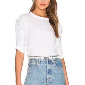 Veronica Beard Waldorf Ruched-Sleeve T-Shirt white Size Medium